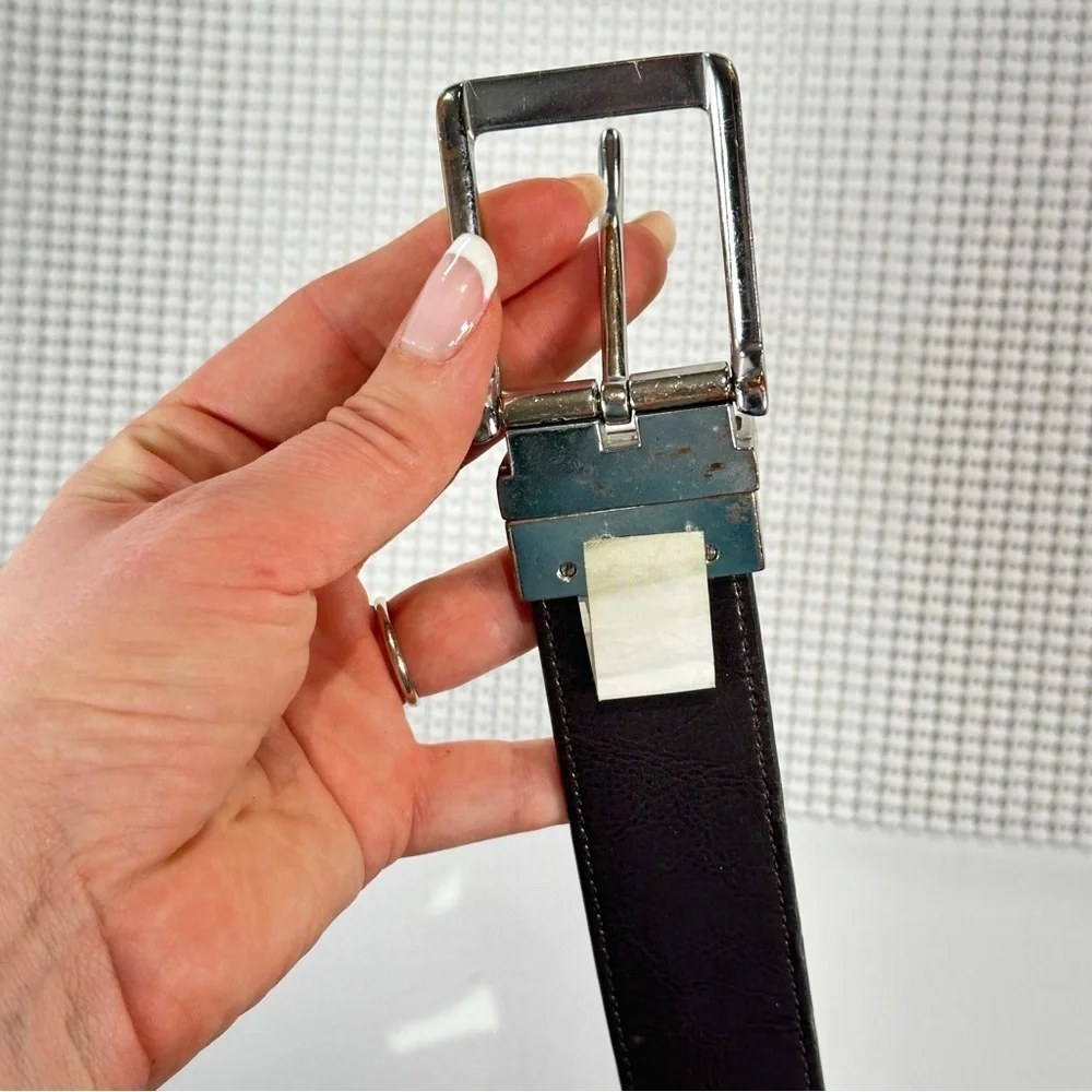 Reversible Leather Belt 42 Inch Black Brown Silver Buckle
